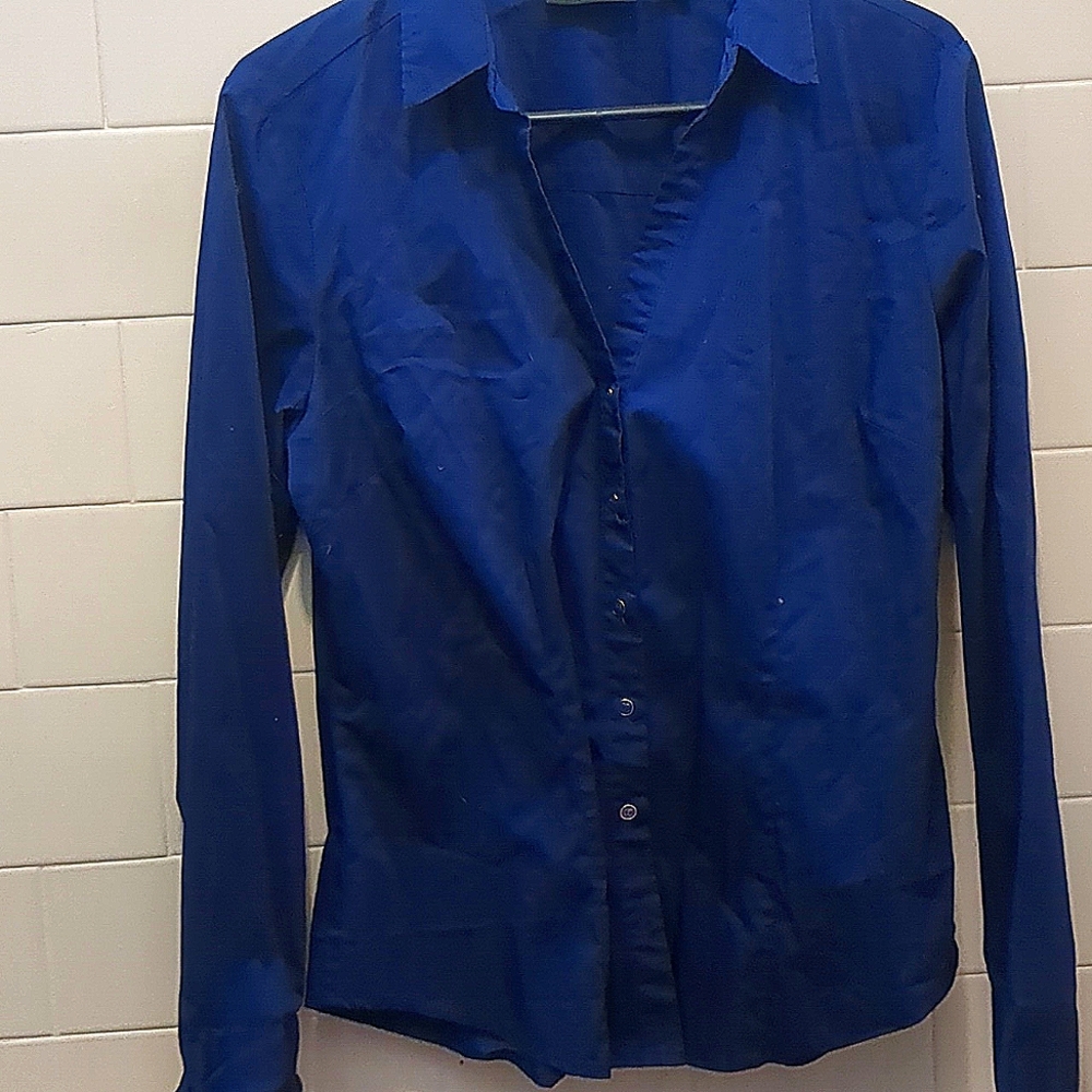 Navy blue collared long sleeve shirt